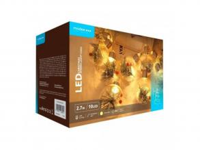 Led fényfüzér , beltéri , meleg fehér, gömb , fenyőág, 2,7m , 10 LED , IP44 , Modee