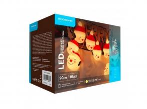 Led fényfüzér , beltéri , meleg fehér , elemes , mikulásfej, 10 LED , IP20 , Modee