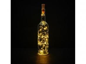 Led fényfüzér , beltéri , 20 db LED , meleg fehér , borosüveg dugó , elemes