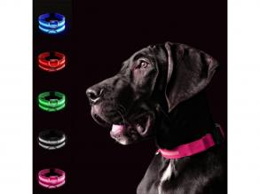 LED-es kutyanyakörv , állítható , elemes , vízálló , 50cm , XL-es , pink