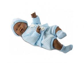 Csecsemő baba kék ruhában néger 45 cm-es