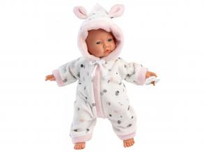 Llorens: Lány csecsemő baba puha nyuszifüles pizsamában 31cm