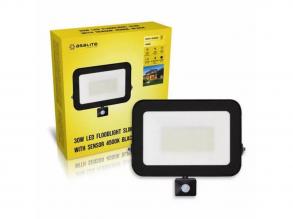 LED reflektor , 30W , 2700 lm , slim , mozgásérzékelős , fekete , természetes fehér , IP65 , Asalite