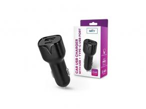 Setty TF-0026 2,4A univerzális USB + Type-C fekete autós töltő