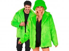 Neon zöld színű plüss szőrös kabát unisex felnőtt jelmez