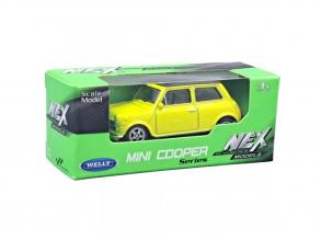 Welly: Mini Cooper 1300 sárga fém kisautó modell 1/64