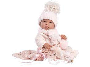 Llorens: Tina újszülött baba rózsaszín szettben babatakaróval és cumival 43cm