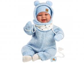Llorens: Talo Sonrisas 44cm-es újszülött baba hanggal kék kapucnis ruhában