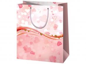 Rózsaszín szíves exkluzív közepes méretű ajándéktáska 18x10x23cm