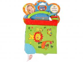 Textil bébijáték-mesekönyv rágókával