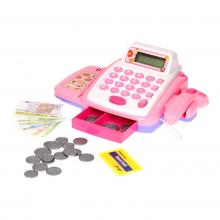 Rózsaszín játék pénztárgép vonalkód olvasóval