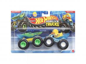 Hot Wheels Monster Trucks: Wave Wrecker vs Duck N' Roll kisautó 2db-os csomag 1/64 - Mattel