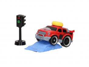 Autó fénnyel és hanggal - rámpával, piros