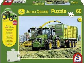 John Deere puzzle-szett: Többféle traktor 60 db-os puzzle + SIKU traktor modell (7530)