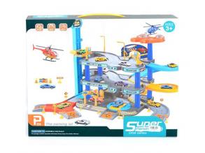 Három szintes parkolóház helikopterrel és két kisautóval