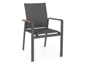 Bizotto antrazit színű karfás rakásolható szék aluminium kerettel textil üléssel
