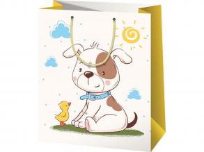 Egy kutya és csibe barátsága mintás nagy méretu exkluzív ajándéktáska 27x14x33cm-es