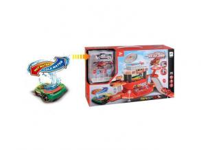 Tűzoltóállomás játékszett színváltós kisautóval, fénnyel és hanggal