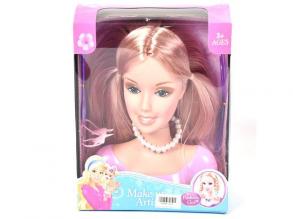 Fésülhető babafej barna hajjal gyöngy nyaklánccal