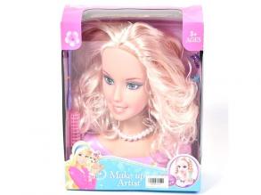 Fésülhető babafej szőke hajjal gyöngy nyaklánccal