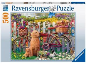 Puzzle 500 db - Kutyusok a kertben