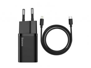 Baseus TZCCSUP-B01 Super Si 1C 20W fekete gyorstöltő + 1m USB C/Lightning kábel