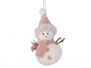 Karácsonyi dekoráció plüss hóember rózsaszín sállal és sapkával