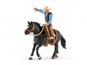Műanyag Cowboy lóval, 7 cm