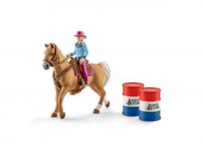 Műanyag Cowboy lány lóval, 7 cm