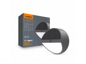 LED lámpa , napelemes fali lámpa , mozgásérzékelős , természetes fehér , fekete , kerek , IP54 , VIDEX