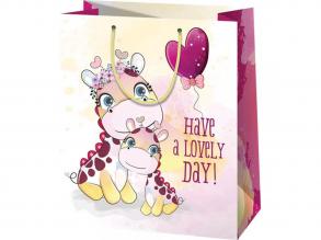 Zsiráf mintás nagy méretű ajándéktáska 27x14x33cm-es