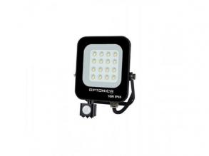 LED reflektor , 10 Watt , Ultra Slim , SMD , mozgásérzékelős , természetes fehér , fekete ház , IP65 , Optonica
