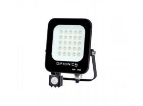 LED reflektor , 20 Watt , Ultra Slim , SMD , mozgásérzékelős , természetes fehér , fekete ház , IP65 , Optonica
