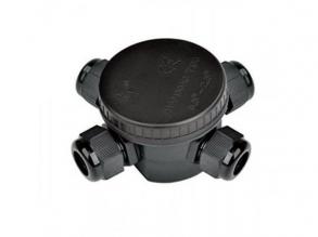 Vízmentes kötődoboz , 4 csatlakozó , kerek , kültéri , IP44 , fekete