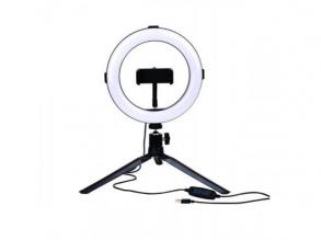 Szelfi gyűrűs LED lámpa , asztali , 10W , USB , állvánnyal, távirányítóval , állítható színhőmérséklet (CCT) , dimmelhető , Opto