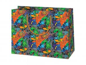 Gördeszkázó T-Rex közepes méretű ajándéktáska 18x10x23cm