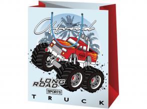 Cardex: Monster Truck autós piros-fehér közepes méretű ajándéktáska 17,8x10x23cm