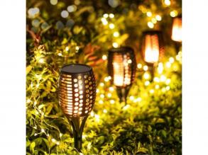 Led dekoráció , napelemes , 96 db lángvörös LED , fáklya , kültéri , IP44