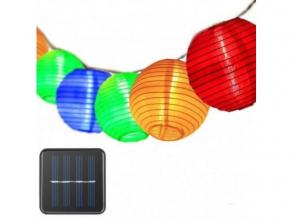 Led fényfüzér , kültéri , napelemes , színes lampion , 10 db , 3 m , IP44