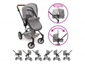 2 az 1-ben kombi babakocsi táskával, szürke, játék babáknak, 73 x 43 x 77 cm