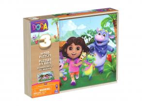 Dóra a felfedező 3x24 darabos fa puzzle fa dobozban