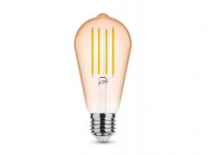 LED lámpa , égő , izzószálas hatás , filament , E27 foglalat , ST58 , Edison , 4 Watt , meleg fehér , 1800K , borostyán sárga ,