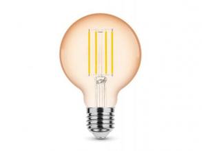 LED lámpa , égő , izzószálas hatás , filament , E27 foglalat , G80 , Edison , 4 Watt , meleg fehér , 1800K , borostyán sárga, Mo