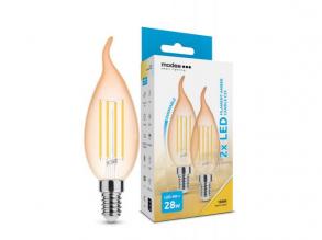 LED lámpa, égő, 2 db, izzószálas hatás, filament, gyertya , E14 foglalat , C35 , 4 Watt , dimmelhető , meleg fehér , 1800K , bor