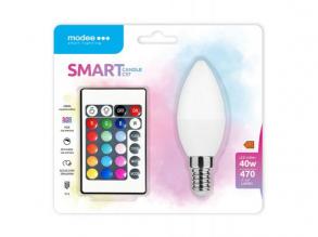 LED lámpa , égő , szett , gyertya , E14 , 4.9W , dimmelhető , RGBW , W=természetes fehér , távirányítóval , Modee