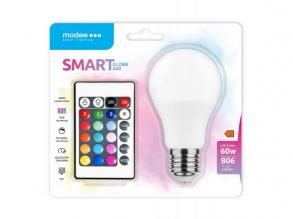 LED lámpa , égő , szett , körte , E27 , 9.4W , dimmelhető , RGBW , W=természetes fehér , távirányítóval , Modee