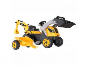 Smoby Builder Max kotrógép pedálos traktor pótkocsival, sárga színben