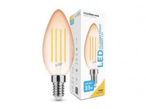 LED lámpa , égő , izzószálas hatás , filament  , E14 foglalat , C35  , Edison , 4 Watt , meleg fehér , 1800K , borostyán sárga ,
