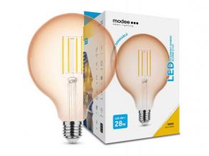 LED lámpa , égő , izzószálas hatás , filament  , E27 foglalat , G125 , 4 Watt , dimmelhető , meleg fehér , 1800K , borostyán sár