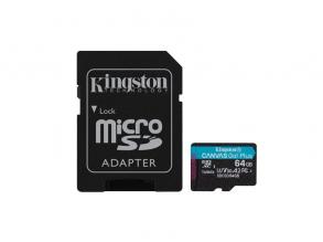 Kingston 64GB SD micro Canvas Go! Plus (SDXC Class 10 UHS-I U3) (SDCG3/64GB) mem. kártya adapterrel